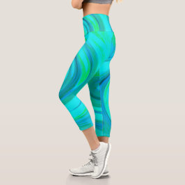 Groovy Cooles Abstraktes Aqua Liquid Art Swirl Capri Leggings