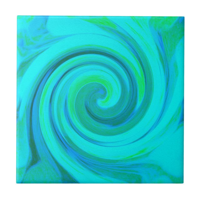 Groovy Cooles Abstraktes Aqua Liquid Art Swirl Fliese (Vorderseite)
