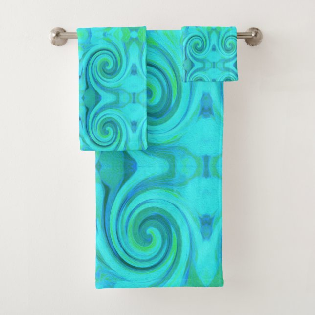 Groovy Cooles Abstraktes Aqua Liquid Art Swirl Mus Badhandtuch Set (Insitu)