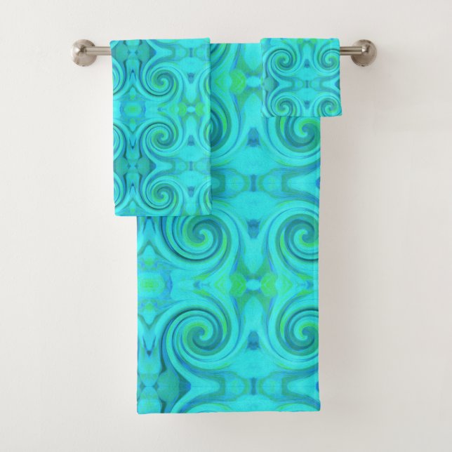 Groovy Cooles Abstraktes Aqua Liquid Art Swirl Mus Badhandtuch Set (Insitu)