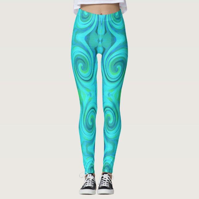 Groovy Cooles Abstraktes Aqua Liquid Art Swirl Mus Leggings (Vorderseite)