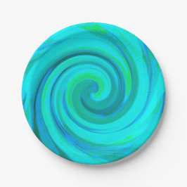 Groovy Cooles Abstraktes Aqua Liquid Art Swirl Pappteller