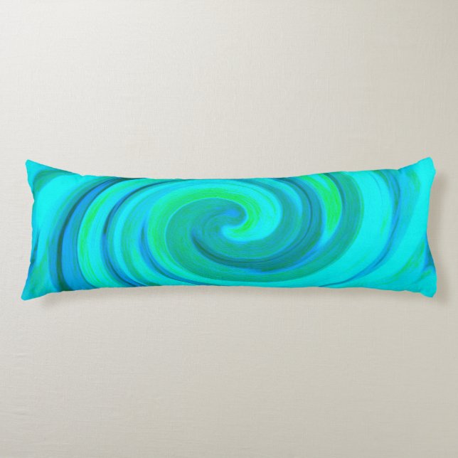 Groovy Cooles Abstraktes Aqua Liquid Art Swirl Seitenschläferkissen (Vorderseite)
