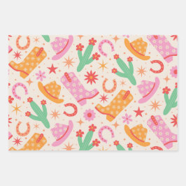 Groovy Cowgirl Stiefel and Hats Muster mit Cactus Geschenkpapier Set
