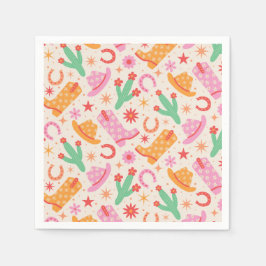 Groovy Cowgirl Stiefel and Hats Muster mit Cactus Serviette