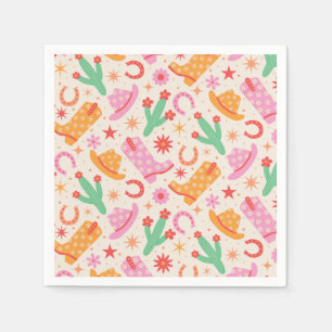 Groovy Cowgirl Stiefel and Hats Muster mit Cactus Serviette