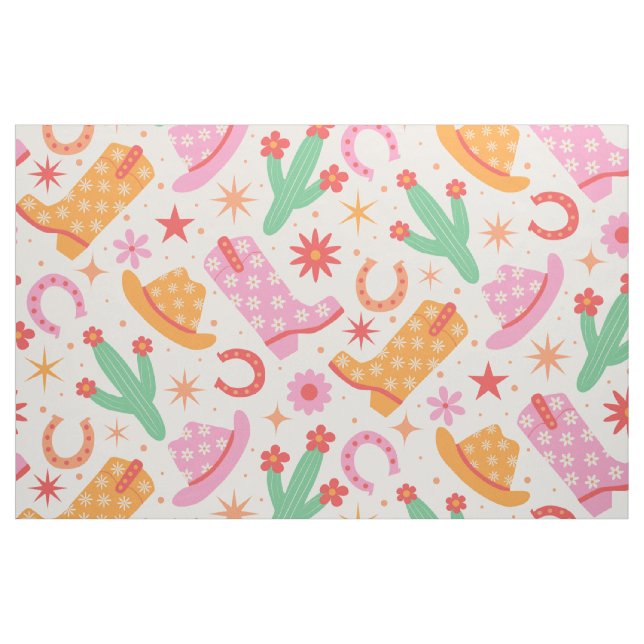 Groovy Cowgirl Stiefel and Hats Muster mit Cactus Stoff (Yard (91,4 cm))