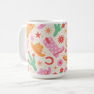Groovy Cowgirl Stiefel und Hut Muster mit Kaktus  Kaffeetasse