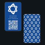 Groovy Custom QR CODE Bar Bat Mitzvah Blue Stars Begleitkarte<br><div class="desc">Perfekte Einschließkarte für eine Mitzvah-Einladung von Bar oder Fledermäusen! Handgemachte Kunst für Sie mit einem Stern von David und Muster auf der Rückseite! Vollständig anpassbar! Klicken Sie auf "Personalisieren" oben, um den Text zu bearbeiten. Klicken Sie auf "Bearbeiten mit dem Design-Tool", um die Schriftart, Farben und Platzierungen anzupassen und das...</div>