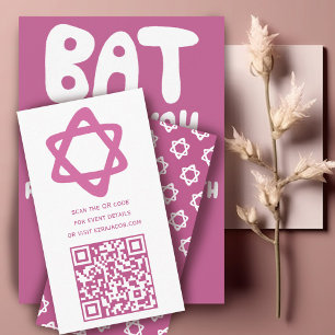 Groovy Custom QR CODE Bar Bat Mitzvah Pink Stars Begleitkarte