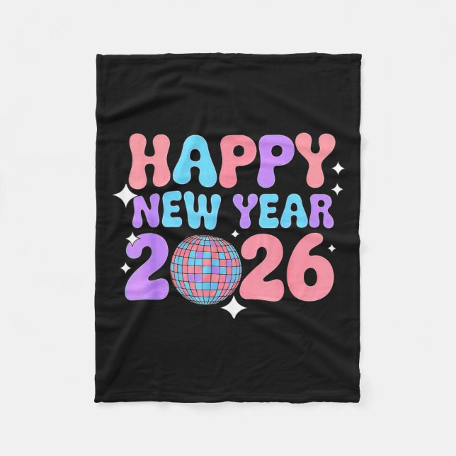 Groovy Cute Happy New Year 2026 Disco Ball  Fleecedecke (Vorderseite)