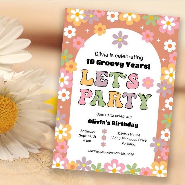 Groovy Daisies Hippie Girl's Birthday Einladung (Von Creator hochgeladen)