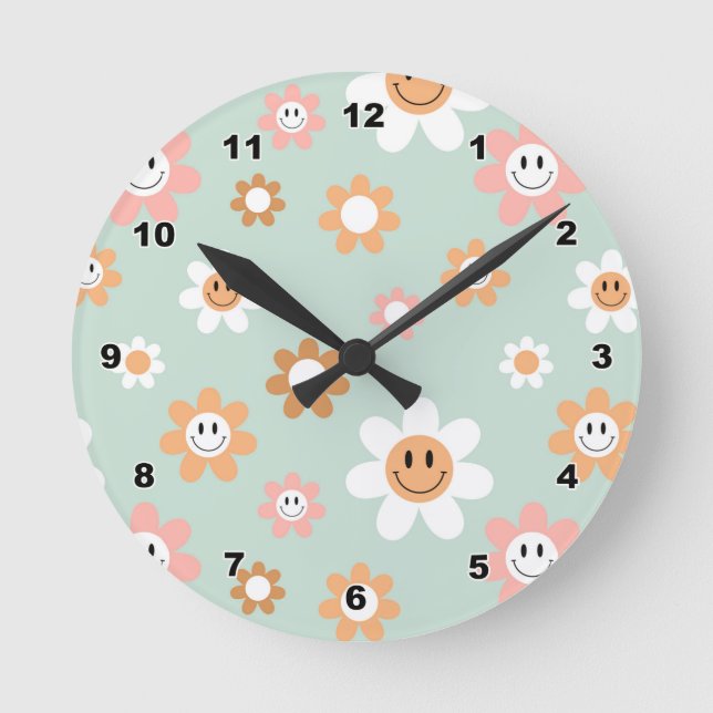 Groovy Daisies Wall Clock Runde Wanduhr (Vorderseite)