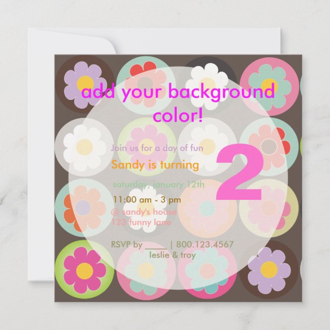 Groovy Daisis/Bright Sixties Geburtstagspartei Einladung (Vorderseite)