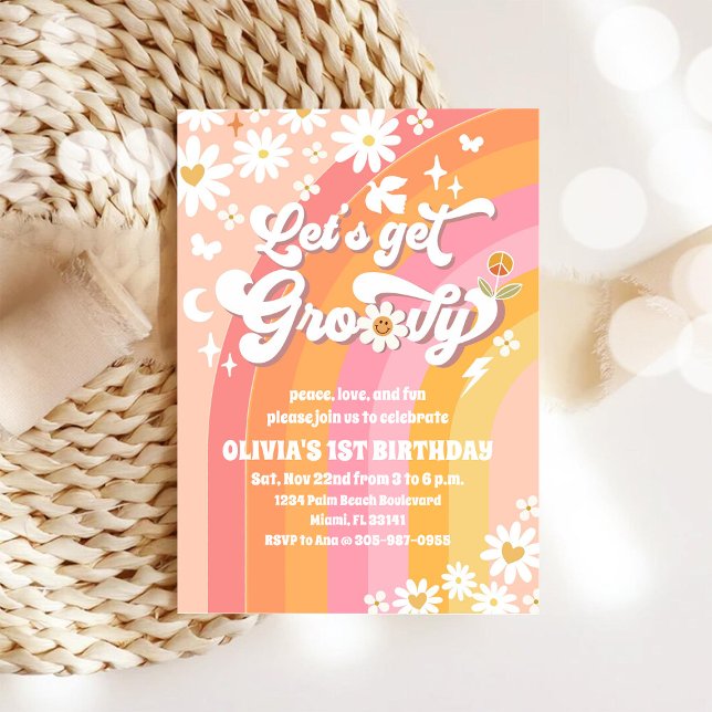 Groovy Daisy 1. Geburtstagseinladung Einladung (Von Creator hochgeladen)