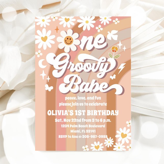 Groovy Daisy 1. Geburtstagseinladung Einladung (Von Creator hochgeladen)