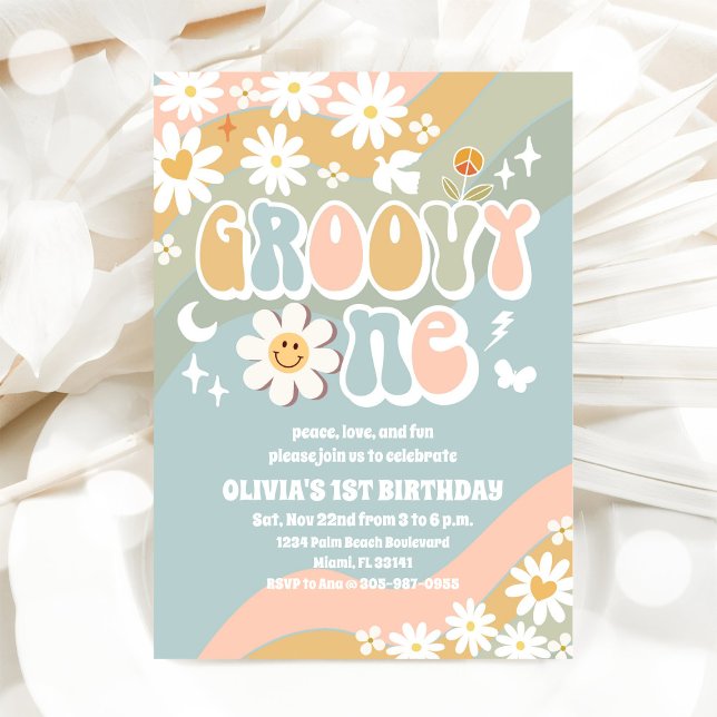 Groovy Daisy 1. Geburtstagseinladung Einladung (Von Creator hochgeladen)