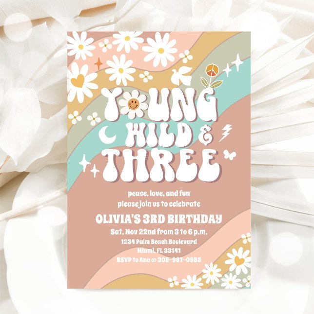 Groovy Daisy 3. Geburtstagseinladung Einladung (Von Creator hochgeladen)