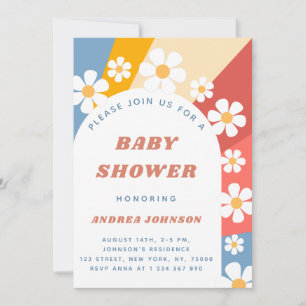 Groovy Daisy Arch Colorful Neutral Baby Shower Einladung