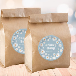 Groovy Daisy Blue Retro Baby Boy Dusche Runder Aufkleber