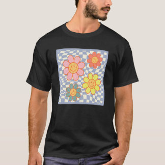 Groovy Daisy Blume Happy Face Hippie Checkered for T-Shirt
