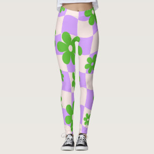Groovy Daisy Blumen Herz Schachbrett, Y2K 90er Leggings