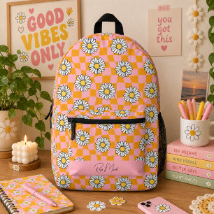 Groovy Daisy Blumen Karo, Y2K 90er Bedruckter Rucksack