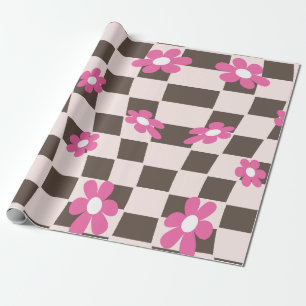 Groovy Daisy Blumen Karo, Y2K 90er Geschenkpapier