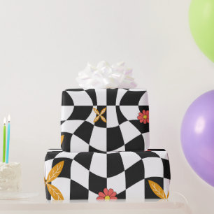 Groovy Daisy Blumen Karo, Y2K 90er Wrappin Geschenkpapier