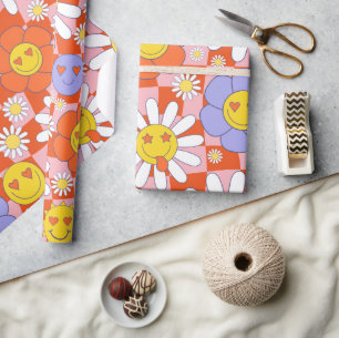 Groovy Daisy Blumen Karo, Y2K 90er Wrappin Geschenkpapier