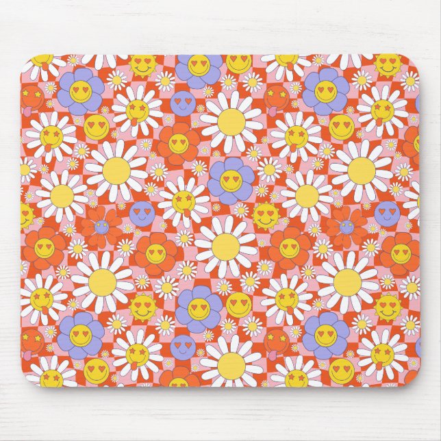 Groovy Daisy Blumen-Karomuster, Y2K 90er  Mousepad (Vorne)