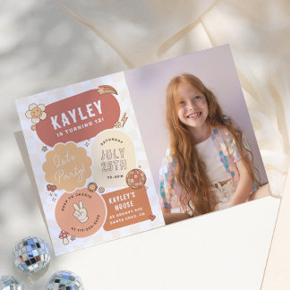 Groovy Daisy Boho Let's Party Foto Girl Birthday Einladung