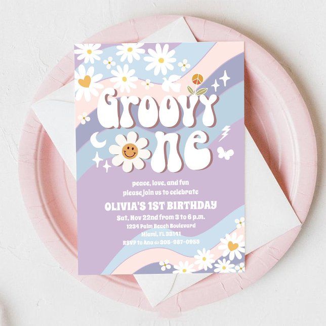 Groovy Daisy Einladung zum ersten Geburtstag (Von Creator hochgeladen)