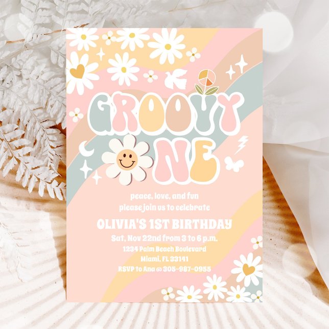 Groovy Daisy Einladung zum ersten Geburtstag (Von Creator hochgeladen)