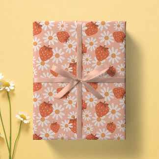 Groovy Daisy Erdbeerdruck Sommer Frühling Rosa Geschenkpapier