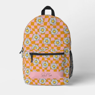 Groovy Daisy Floral Checkerboard, Y2K 90s Bedruckter Rucksack