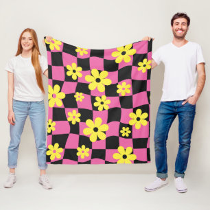 Groovy Daisy Floral Checkerboard, Y2K 90s Fleecedecke
