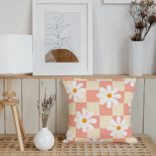 Groovy Daisy Floral Checkerboard, Y2K 90s Kissen