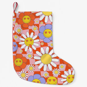 Groovy Daisy Floral Checkerboard, Y2K 90s Kleiner Weihnachtsstrumpf