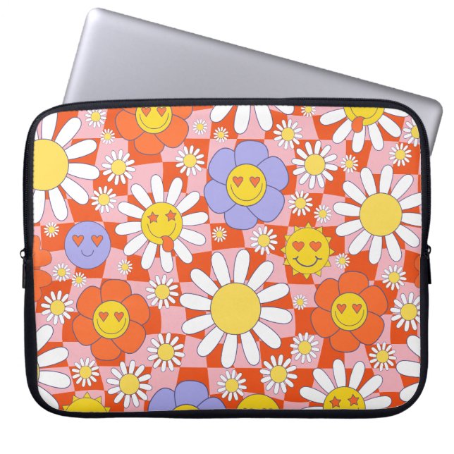 Groovy Daisy Floral Checkerboard, Y2K 90s Laptopschutzhülle (Vorderseite)