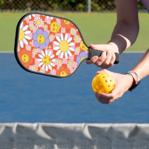 Groovy Daisy Floral Checkerboard, Y2K 90s Pickleball Schläger