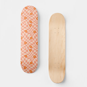 Groovy Daisy Floral Checkerboard, Y2K 90s Skateboard