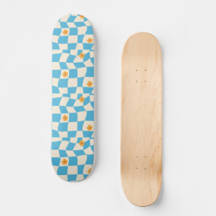 Groovy Daisy Floral Checkerboard, Y2K 90s Skateboard
