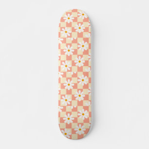 Groovy Daisy Floral Checkerboard, Y2K 90s Skateboard