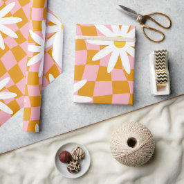 Groovy Daisy Floral Checkerboard, Y2K 90s Wrappin Geschenkpapier