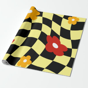 Groovy Daisy Floral Checkerboard, Y2K 90s Wrappin Geschenkpapier