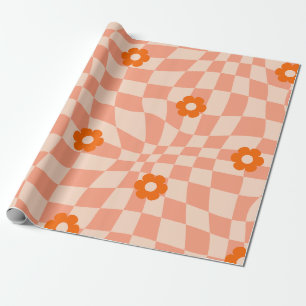 Groovy Daisy Floral Checkerboard, Y2K 90s Wrappin Geschenkpapier