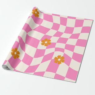 Groovy Daisy Floral Checkerboard, Y2K 90s Wrappin Geschenkpapier