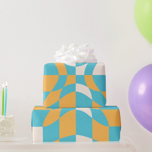 Groovy Daisy Floral Checkerboard, Y2K 90s Wrappin Geschenkpapier (Partygeschenke)