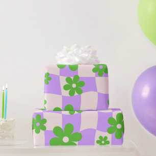 Groovy Daisy Floral Checkerboard, Y2K 90s Wrappin Geschenkpapier